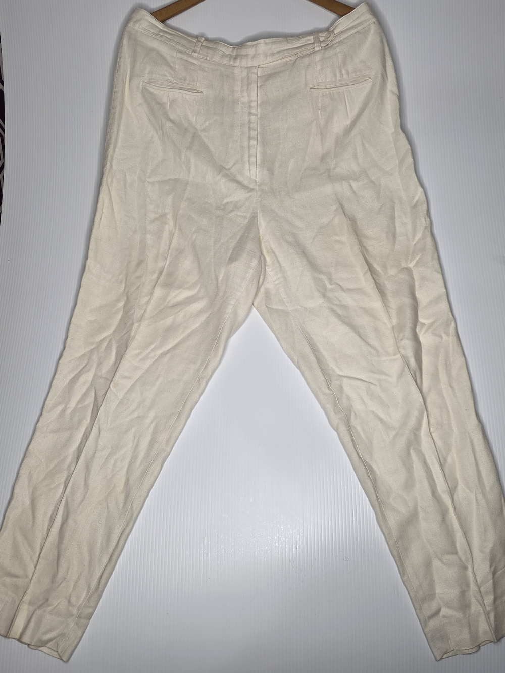 VALIA Coastal Grandmother Cream Linen Straight Leg Slacks Size 14